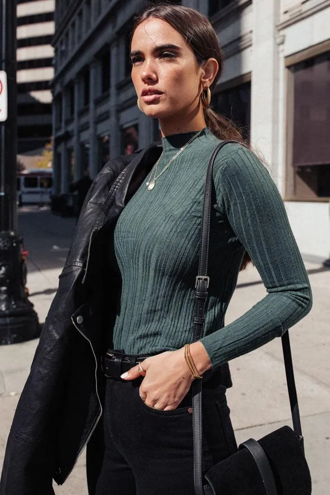 Ivy Ribbed Long Sleeve Top in Green