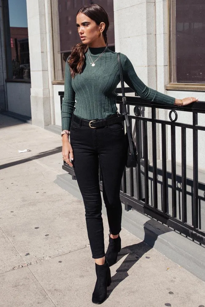 Ivy Ribbed Long Sleeve Top in Green