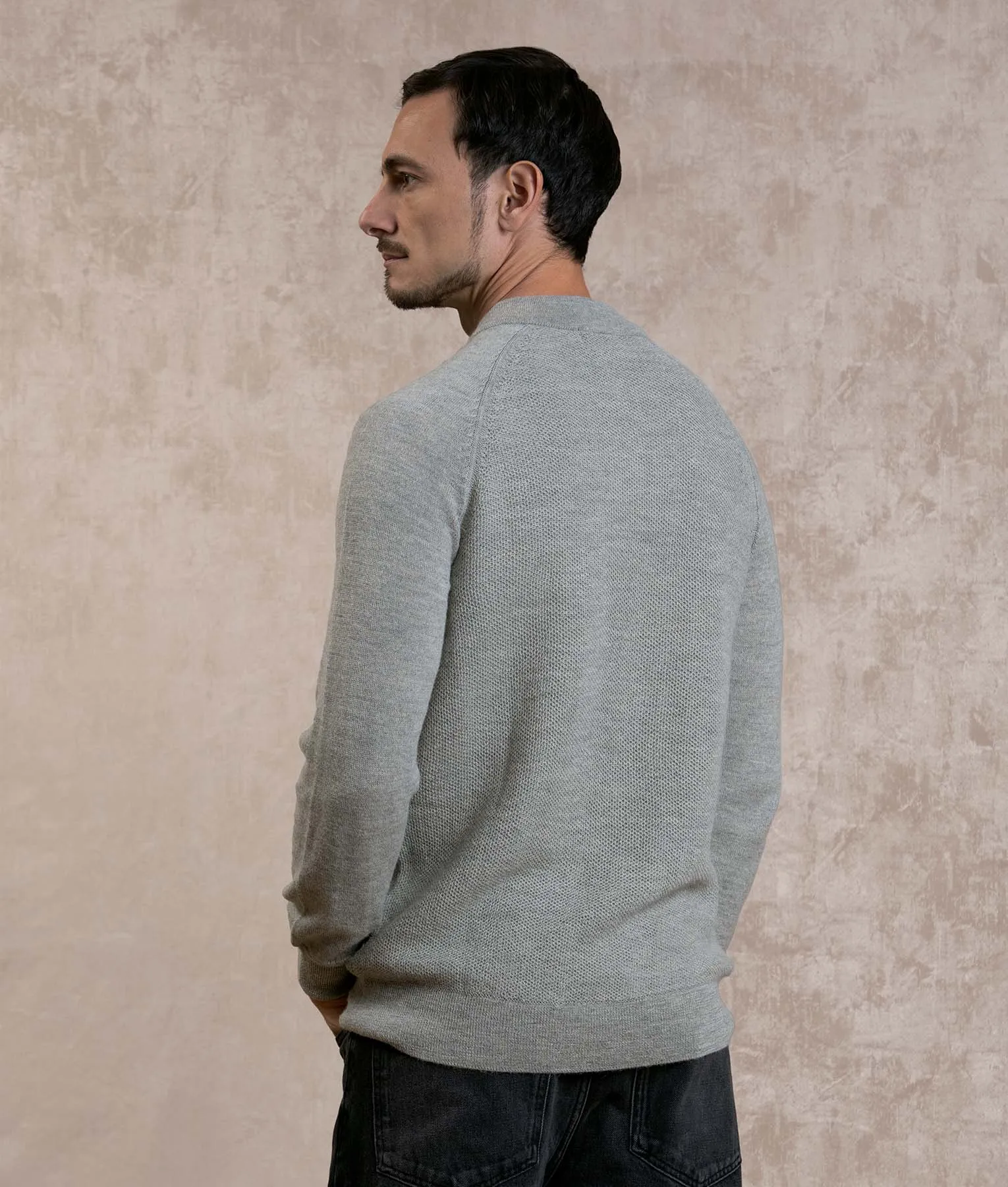 Jersey & Honey Comb Mock Neck Sweater