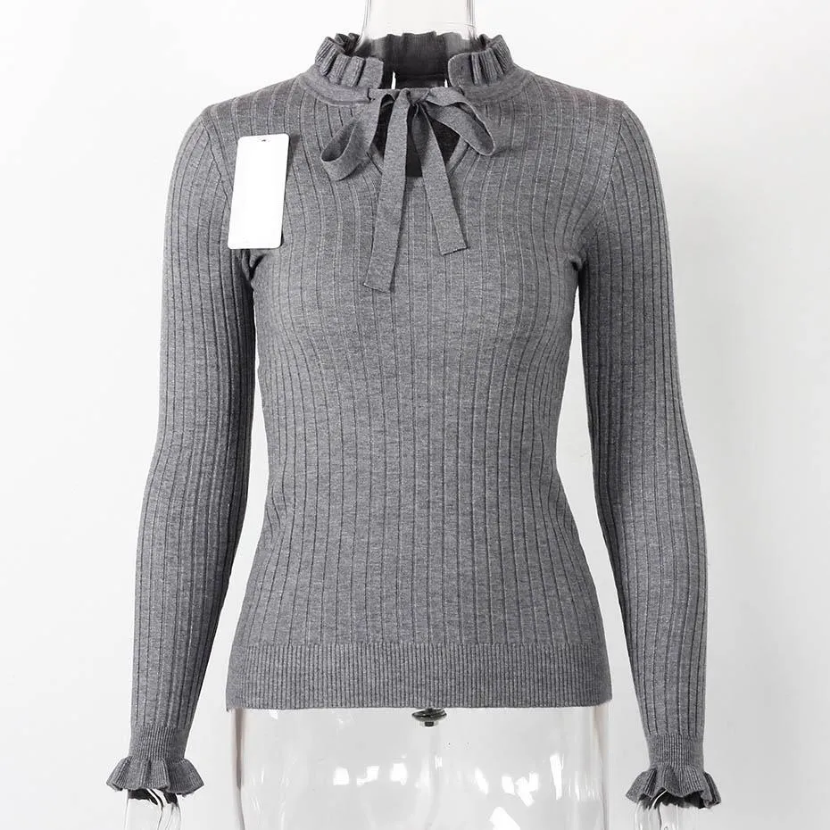 Lace Up Knitted Sweater Long Sleeve Sweater