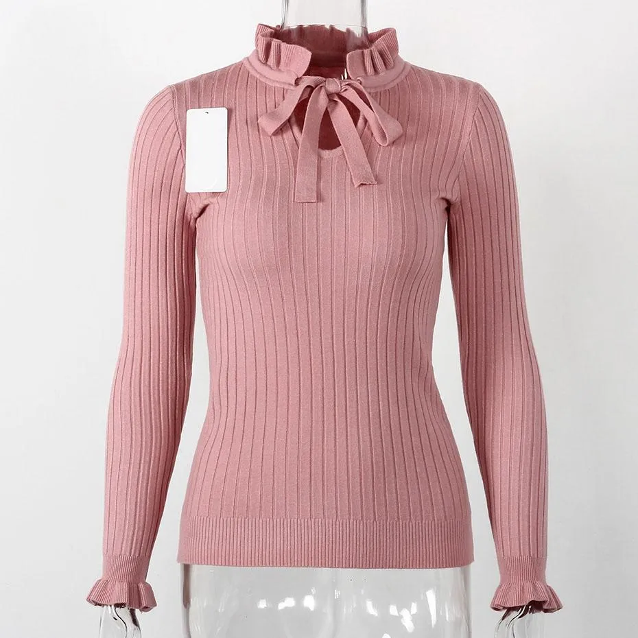 Lace Up Knitted Sweater Long Sleeve Sweater