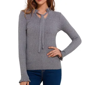 Lace Up Knitted Sweater Long Sleeve Sweater