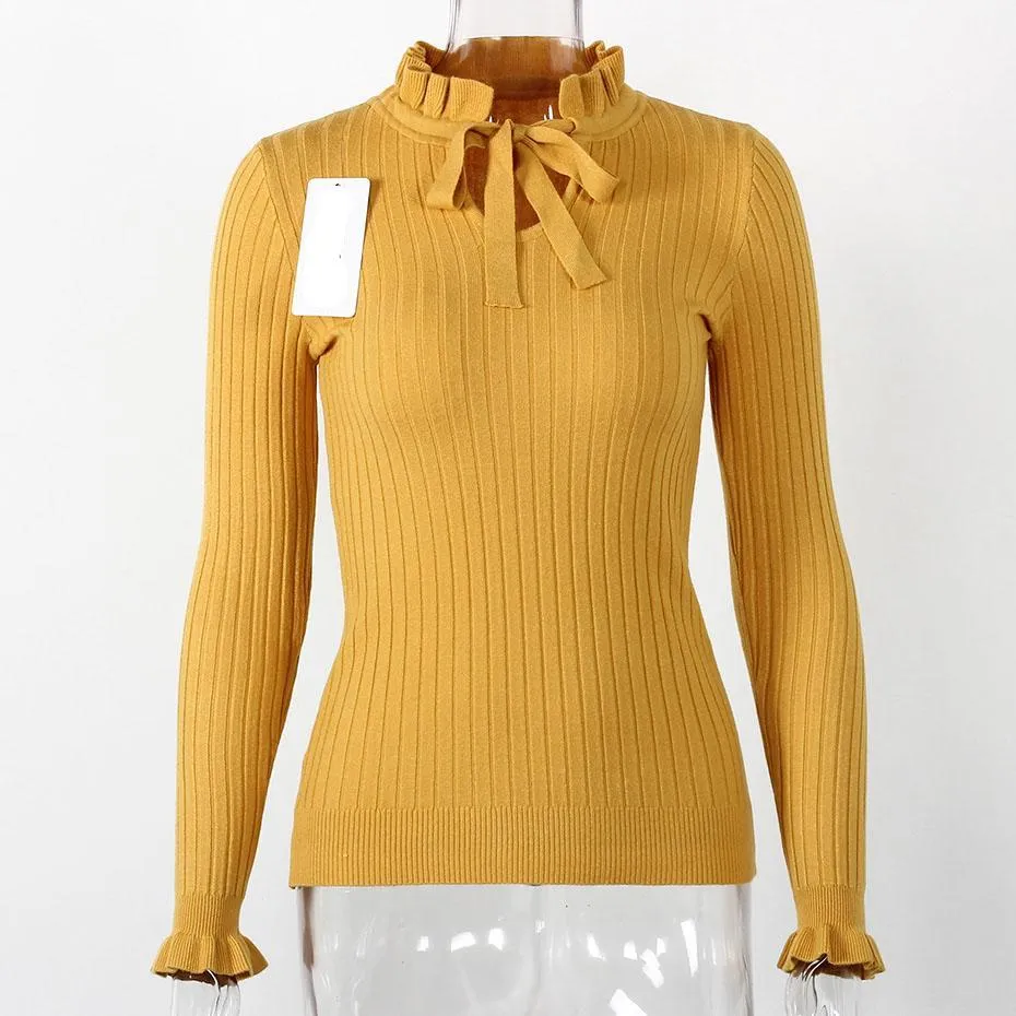 Lace Up Knitted Sweater Long Sleeve Sweater