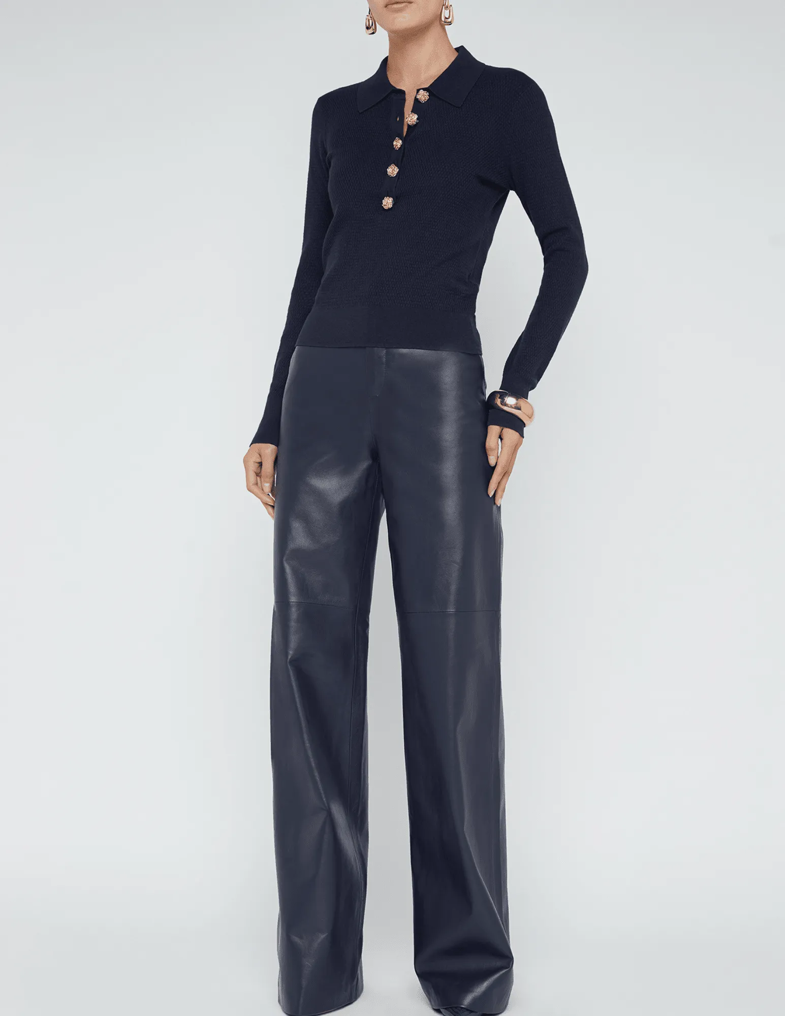 L'Agence Sterling Collared Embellished Sweater