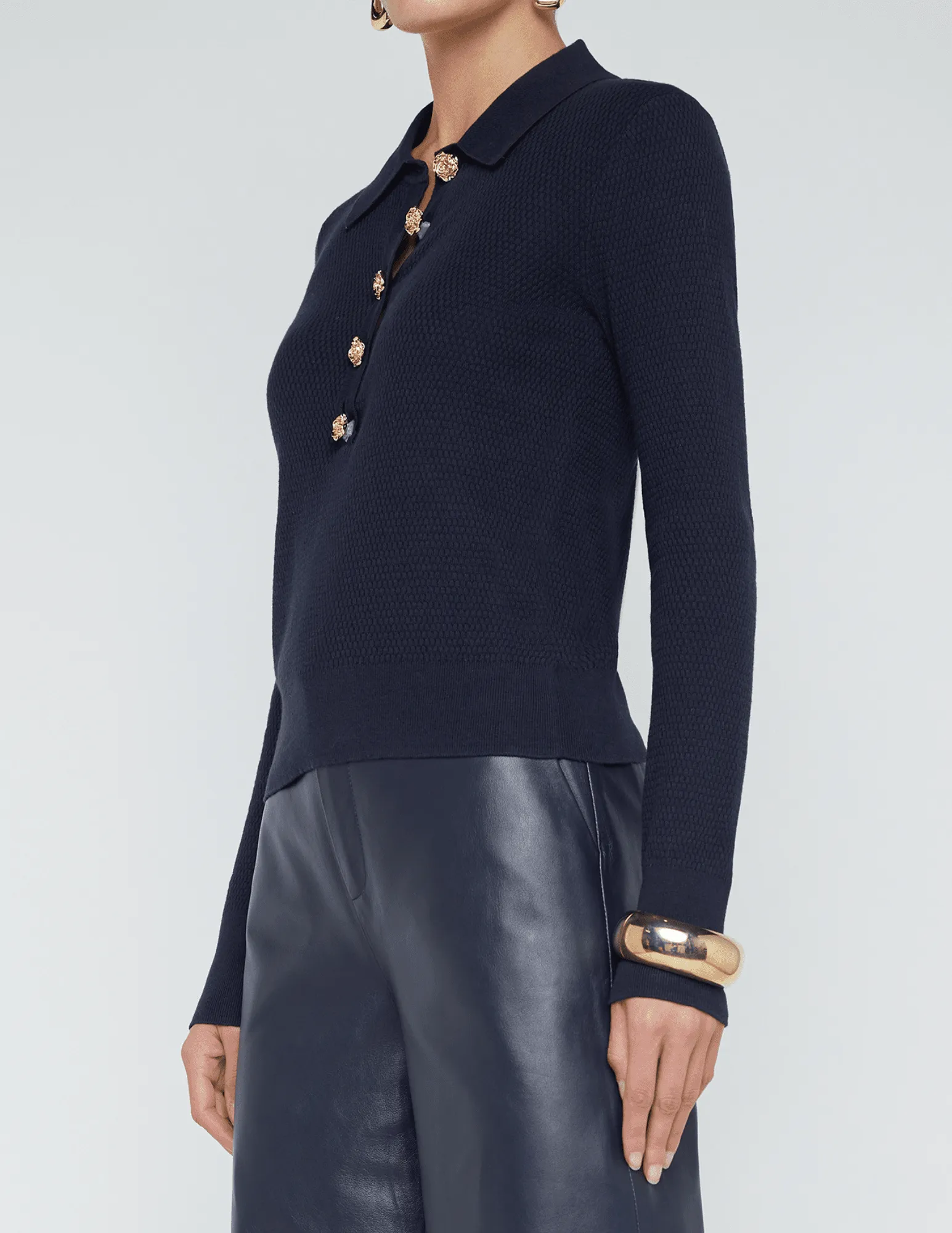 L'Agence Sterling Collared Embellished Sweater