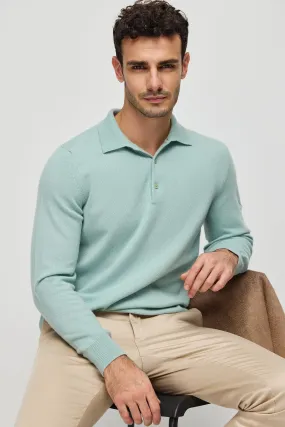 Light Green Pure Cashmere Men's Polo Sweater