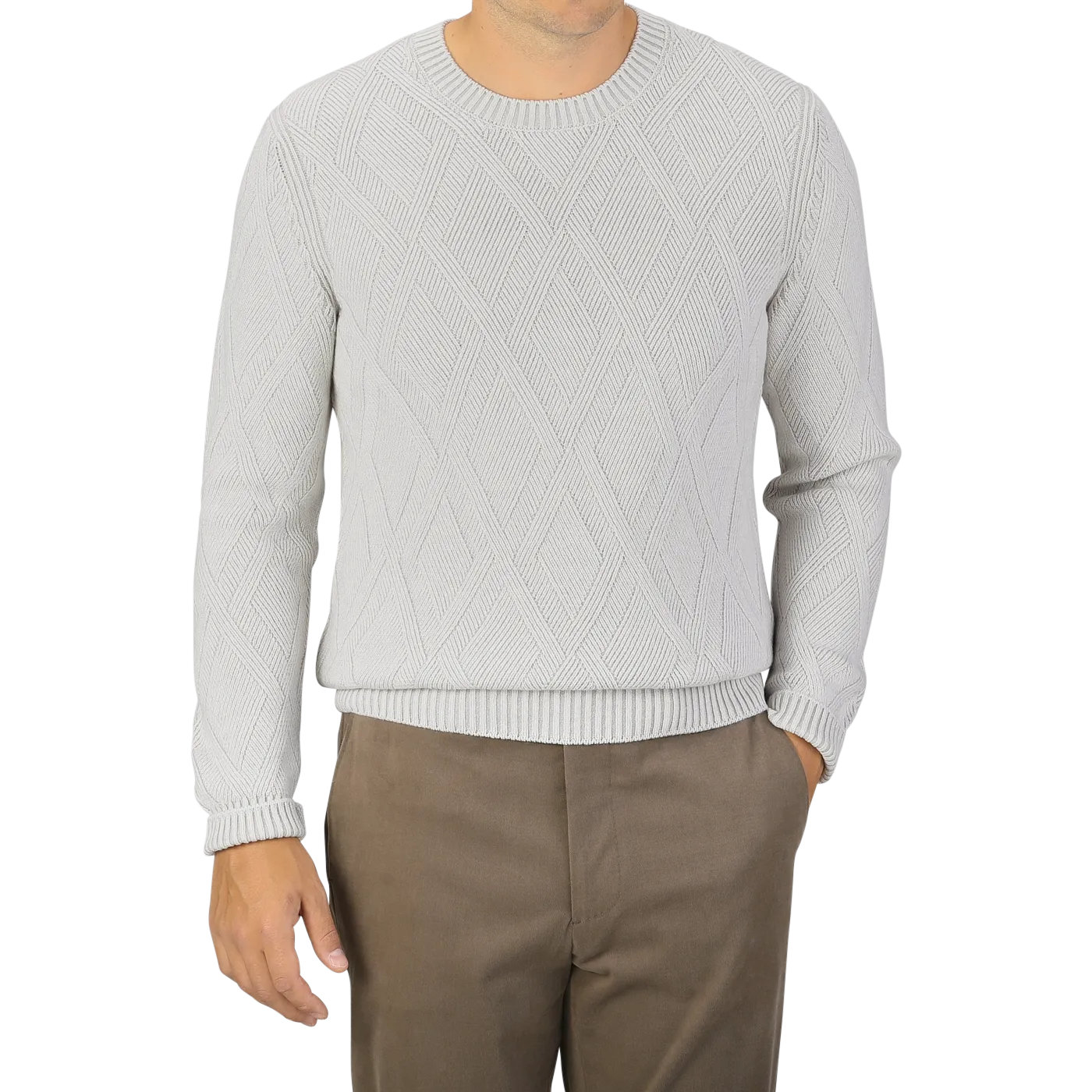 Light Grey Wool Cashmere Diamond Knit Sweater