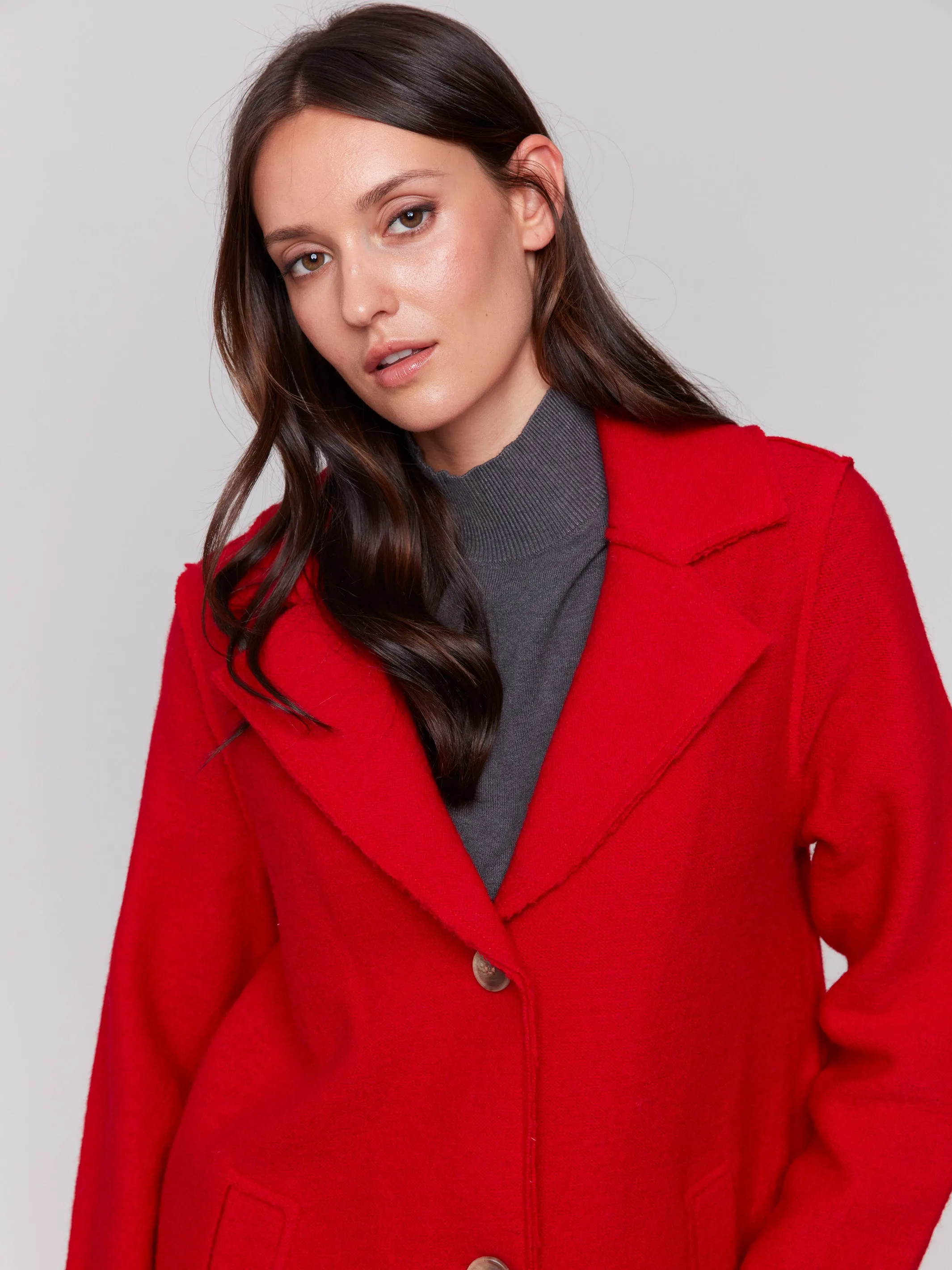 Long Boiled Wool Coat - Cranberry