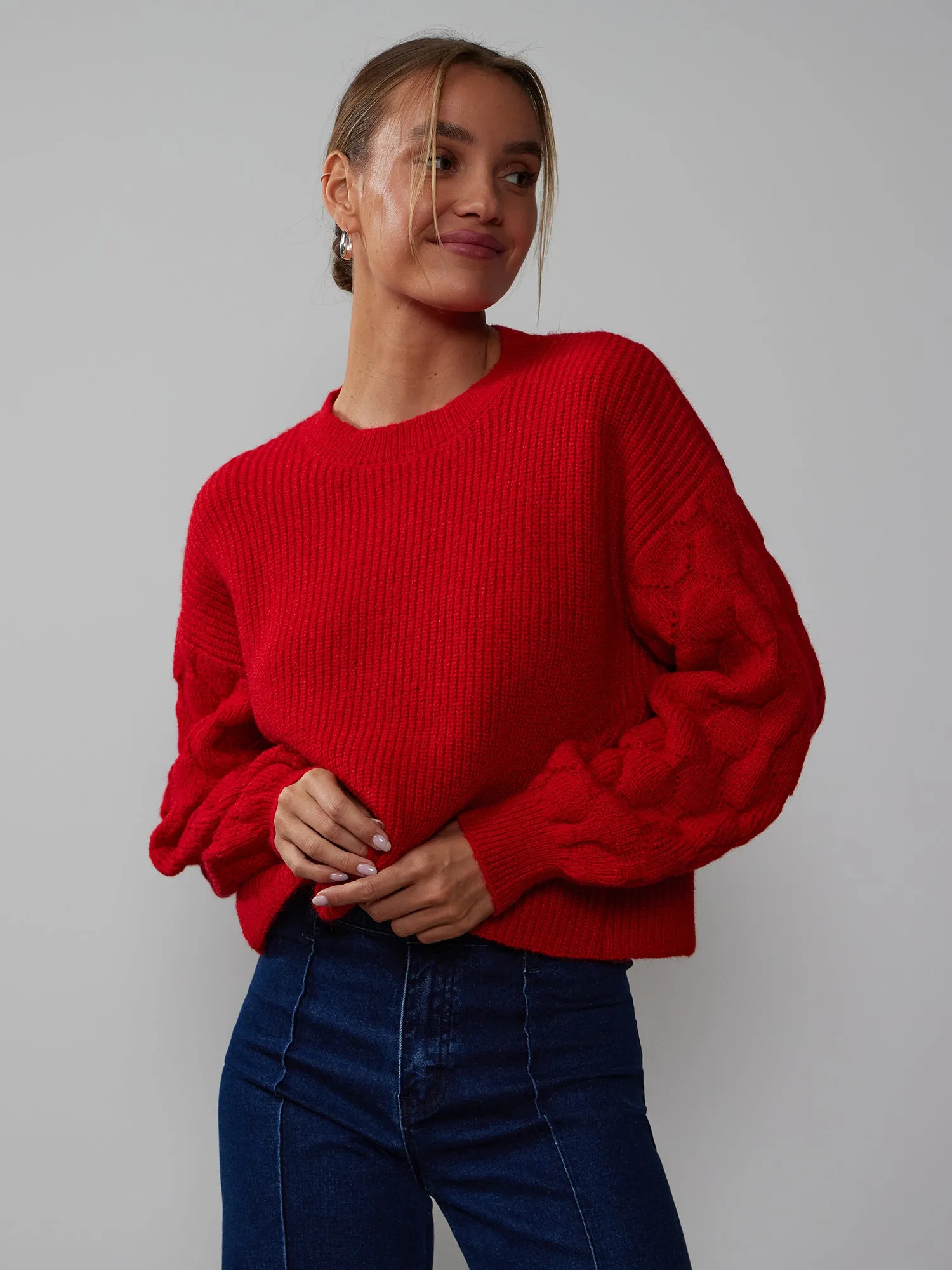 Long Bubble Knit Sleeve Sweater