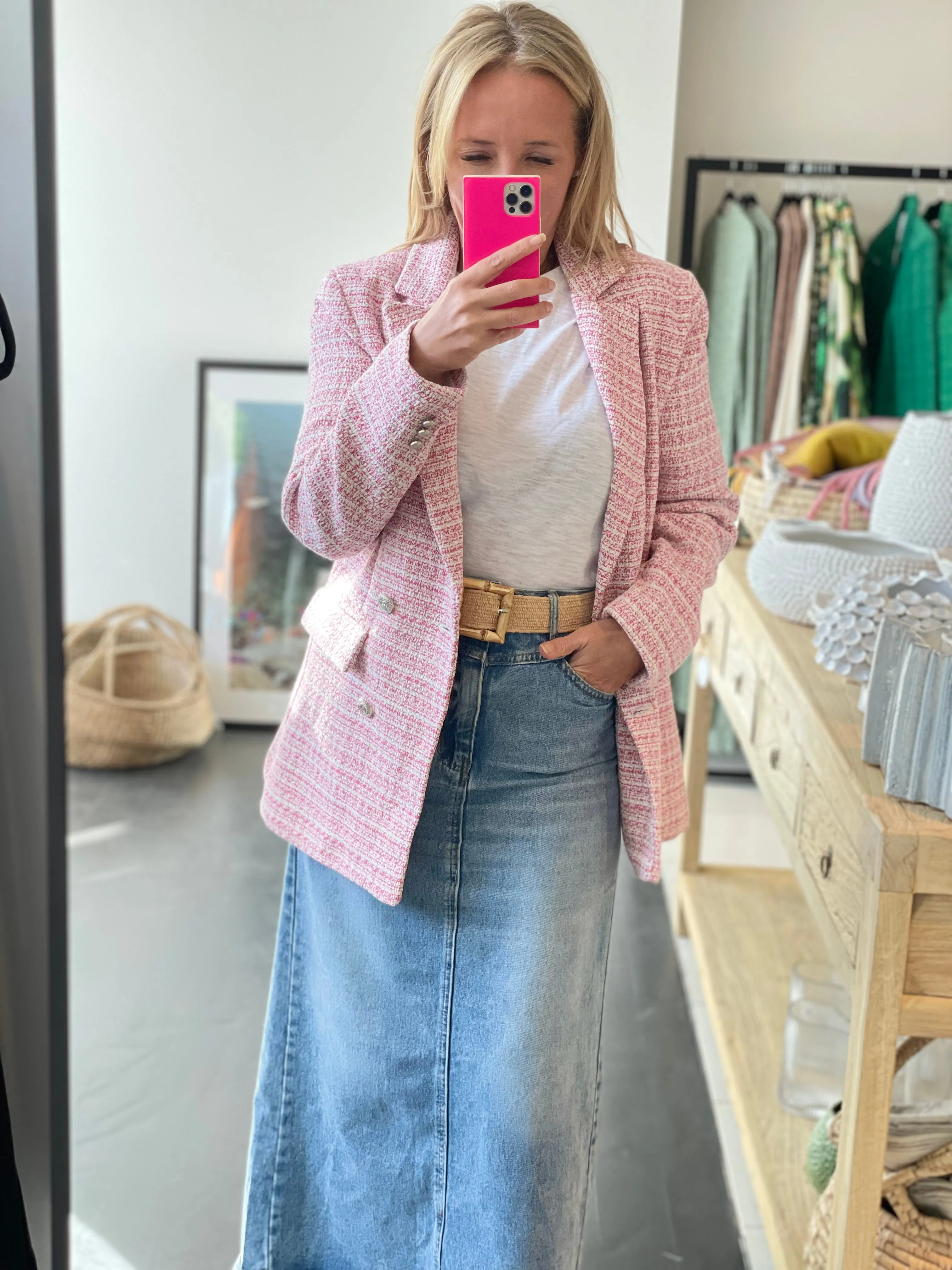 Long line Boucle Blazer Pink