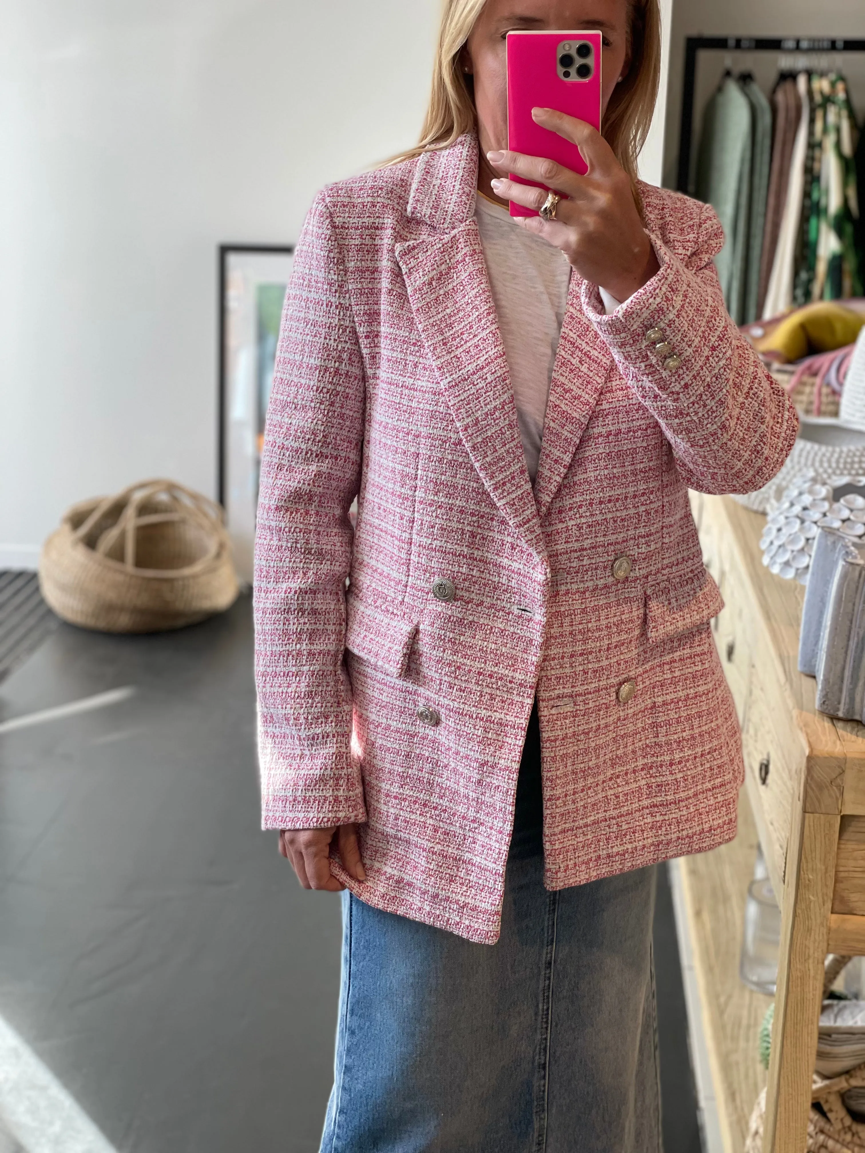 Long line Boucle Blazer Pink