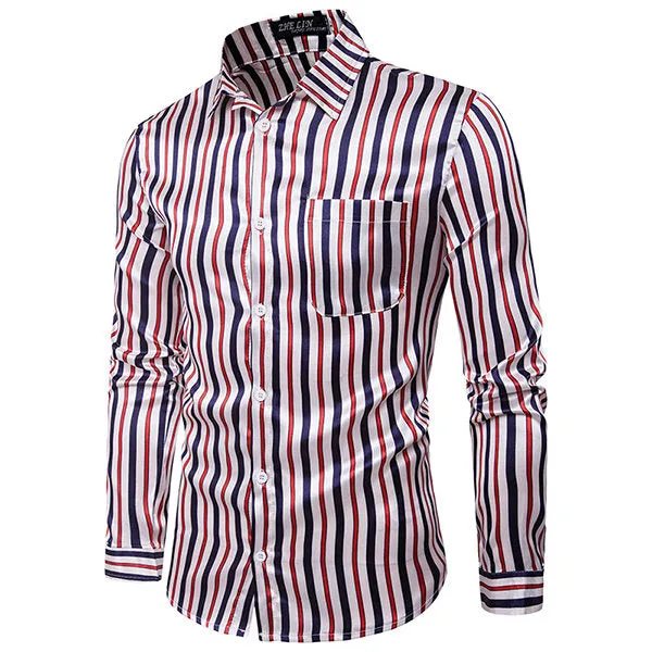 Long Sleeve Plus Size Shirt for Men Bussiness Casual Cotton Striped