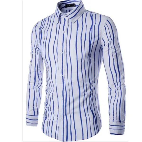 Long Sleeve Plus Size Shirt for Men Bussiness Casual Cotton Striped