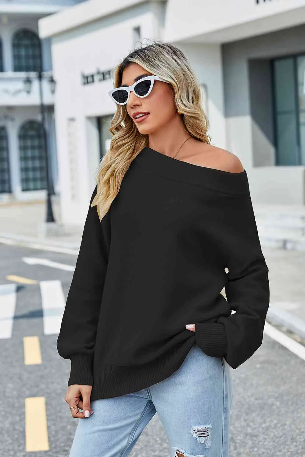 Long Sleeve Ribbed Trim Sweater