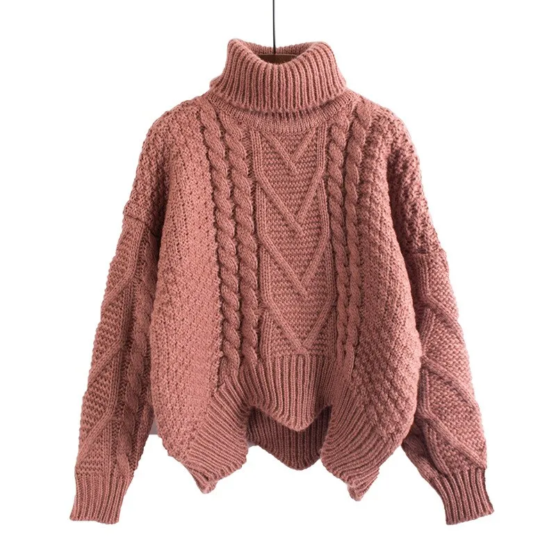 loose collar sweater female short bat sleeves wind rough woolen coat thickening