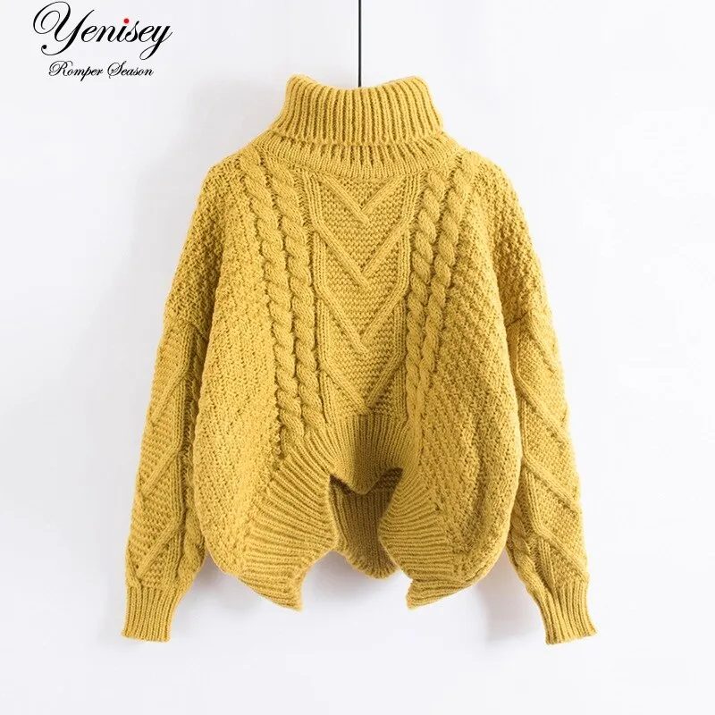 loose collar sweater female short bat sleeves wind rough woolen coat thickening