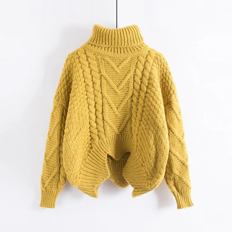 loose collar sweater female short bat sleeves wind rough woolen coat thickening