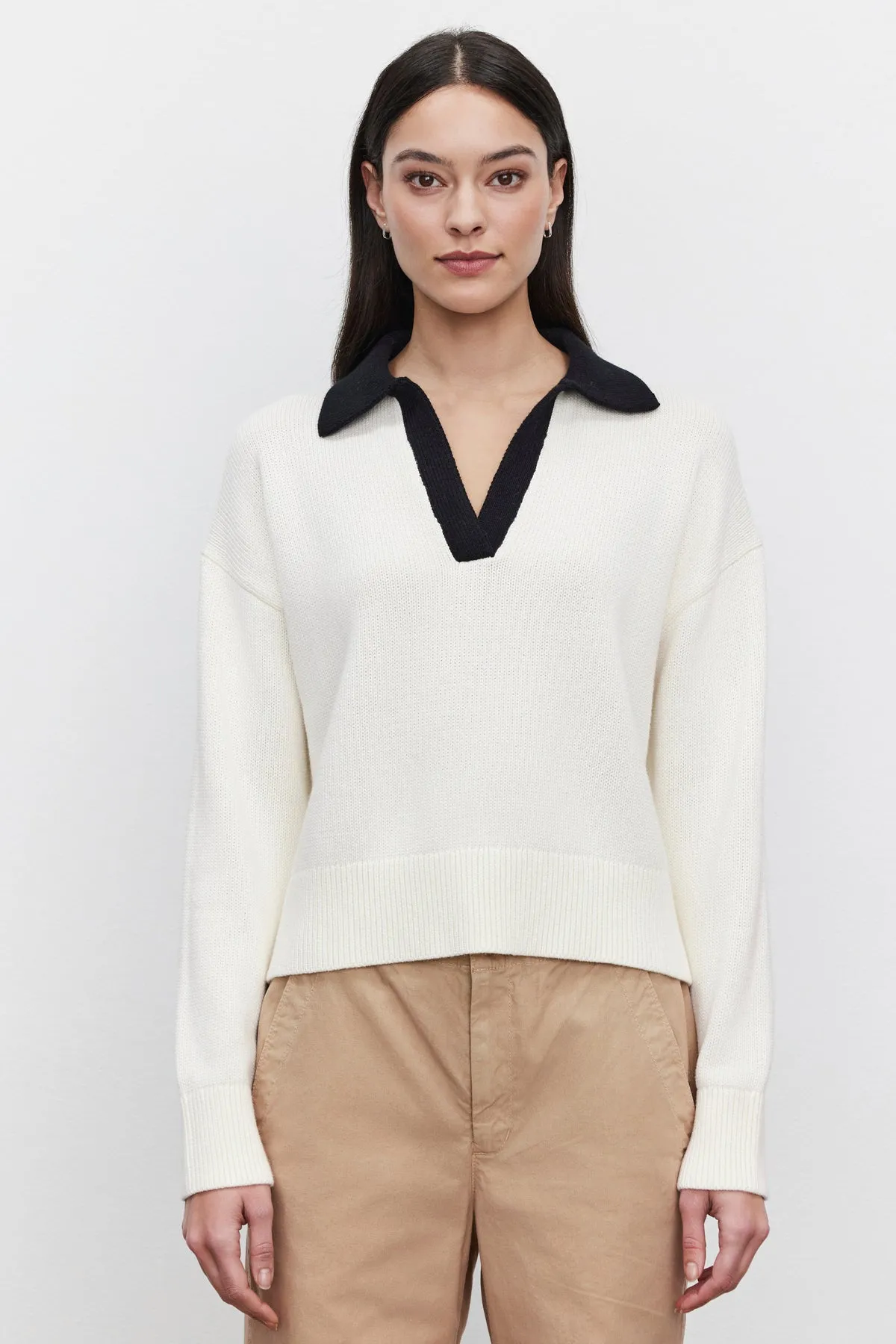 LUCIE COTTON CASHMERE POLO SWEATER