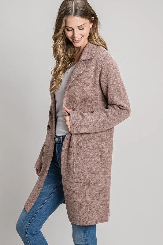 Mauve Double Breasted Knit Coat