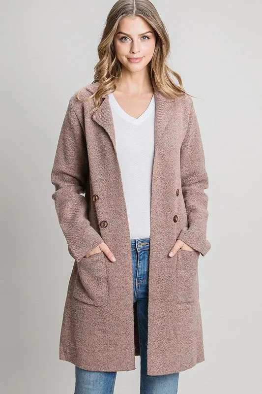 Mauve Double Breasted Knit Coat