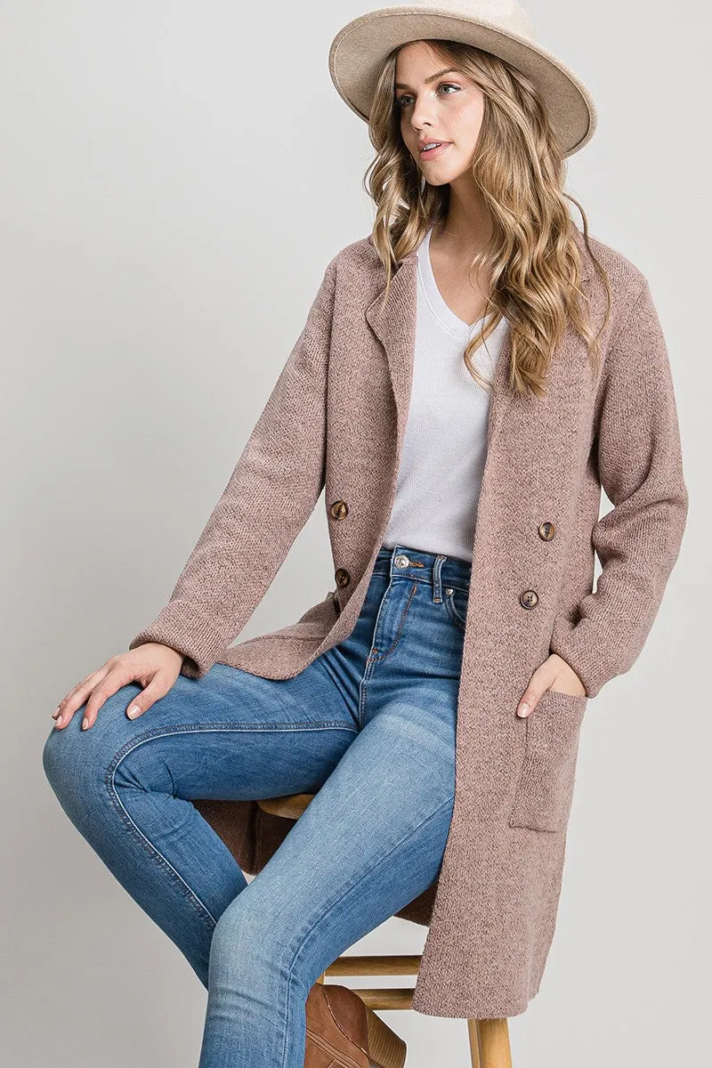 Mauve Double Breasted Knit Coat