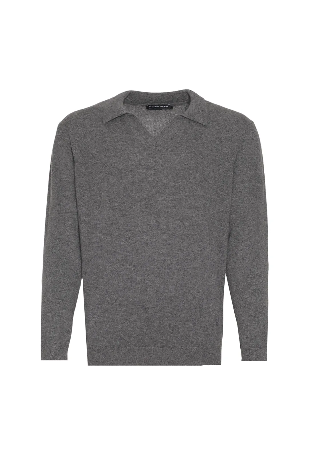 Medium Gray Melange Cashmere and Wool Recycled Recycled Cashmere Polo Neck Men's Sweater