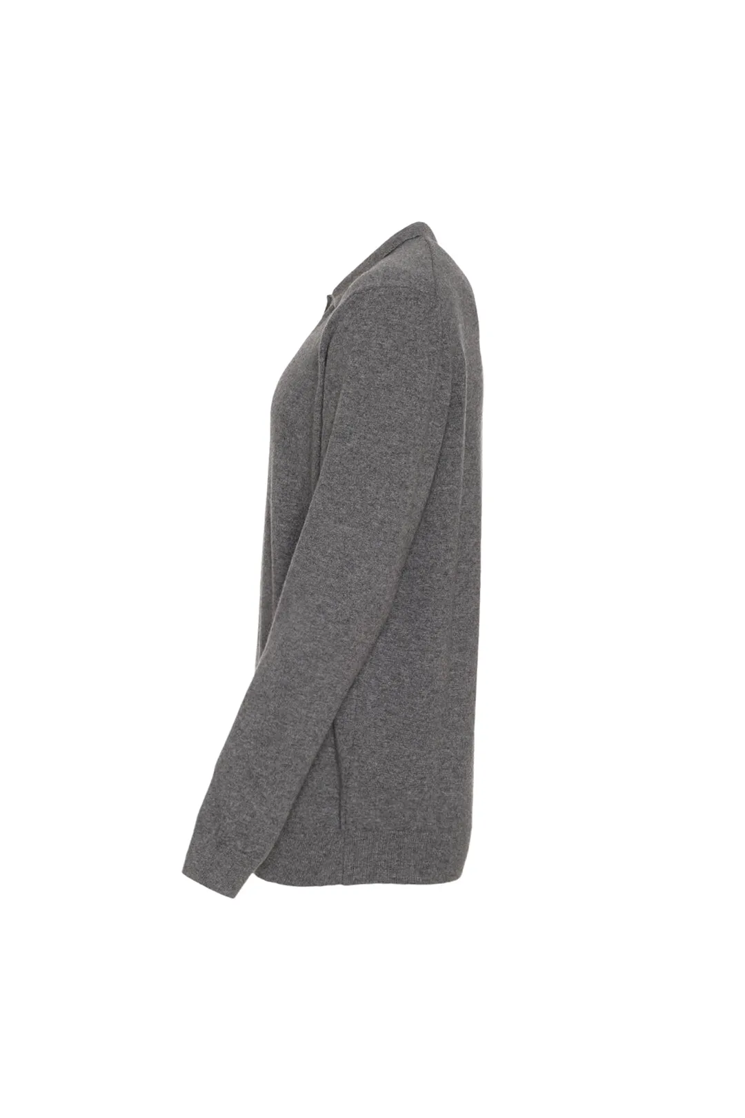 Medium Gray Melange Cashmere and Wool Recycled Recycled Cashmere Polo Neck Men's Sweater