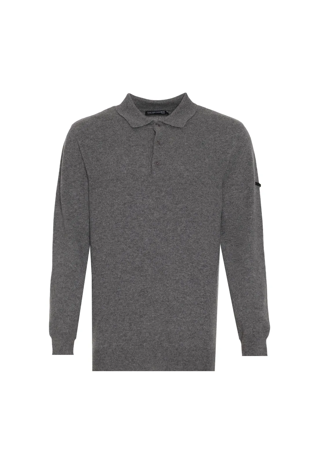 Medium Gray Melange Pure Cashmere Men's Polo Sweater