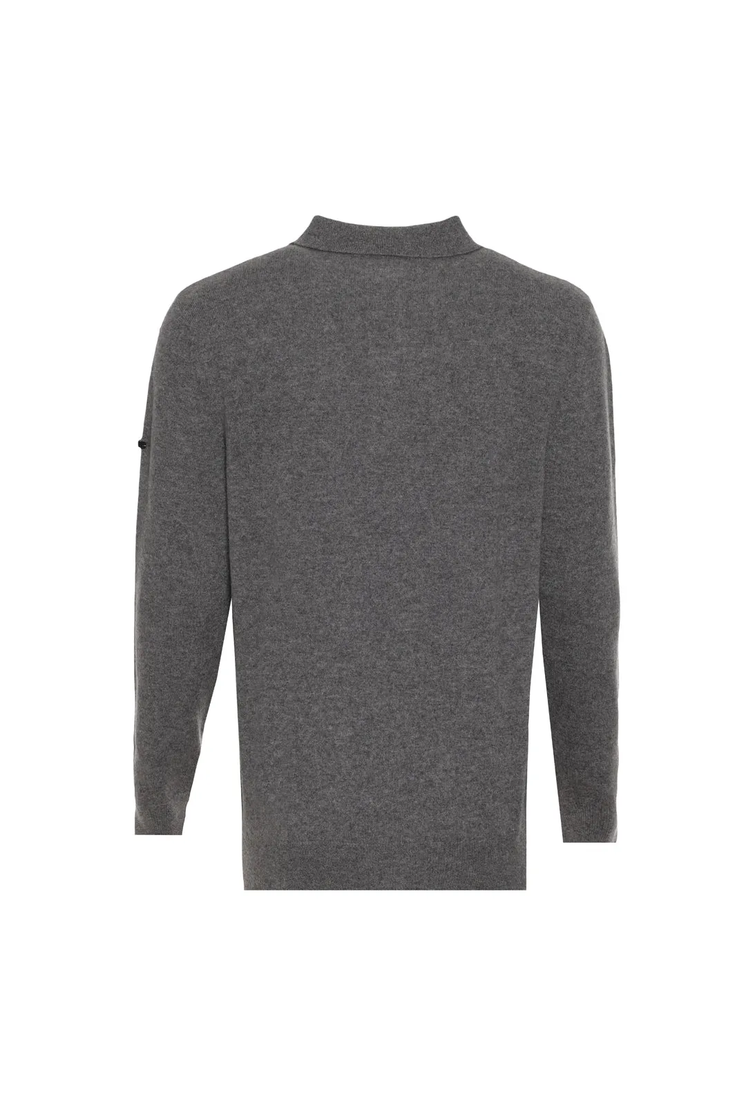 Medium Gray Melange Pure Cashmere Men's Polo Sweater