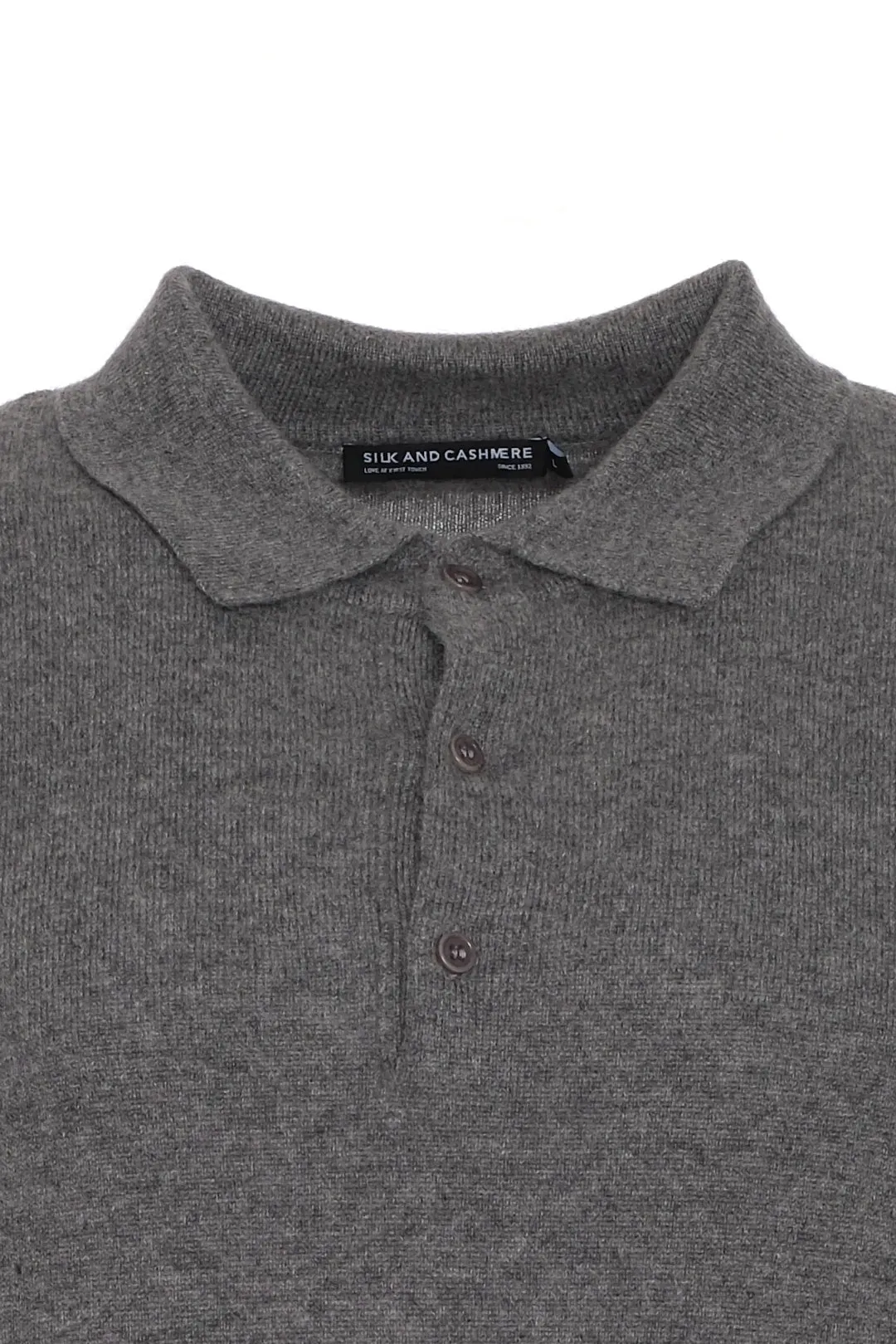 Medium Gray Melange Pure Cashmere Men's Polo Sweater