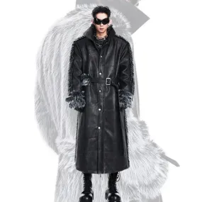 Men's Black Faux Mink Fur & Leather Trench Coat