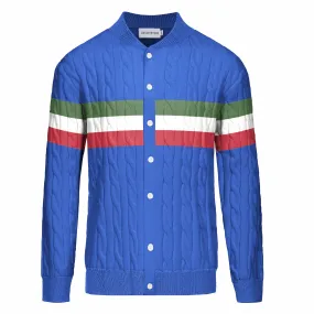 Men's blue vintage striped twist knit coat