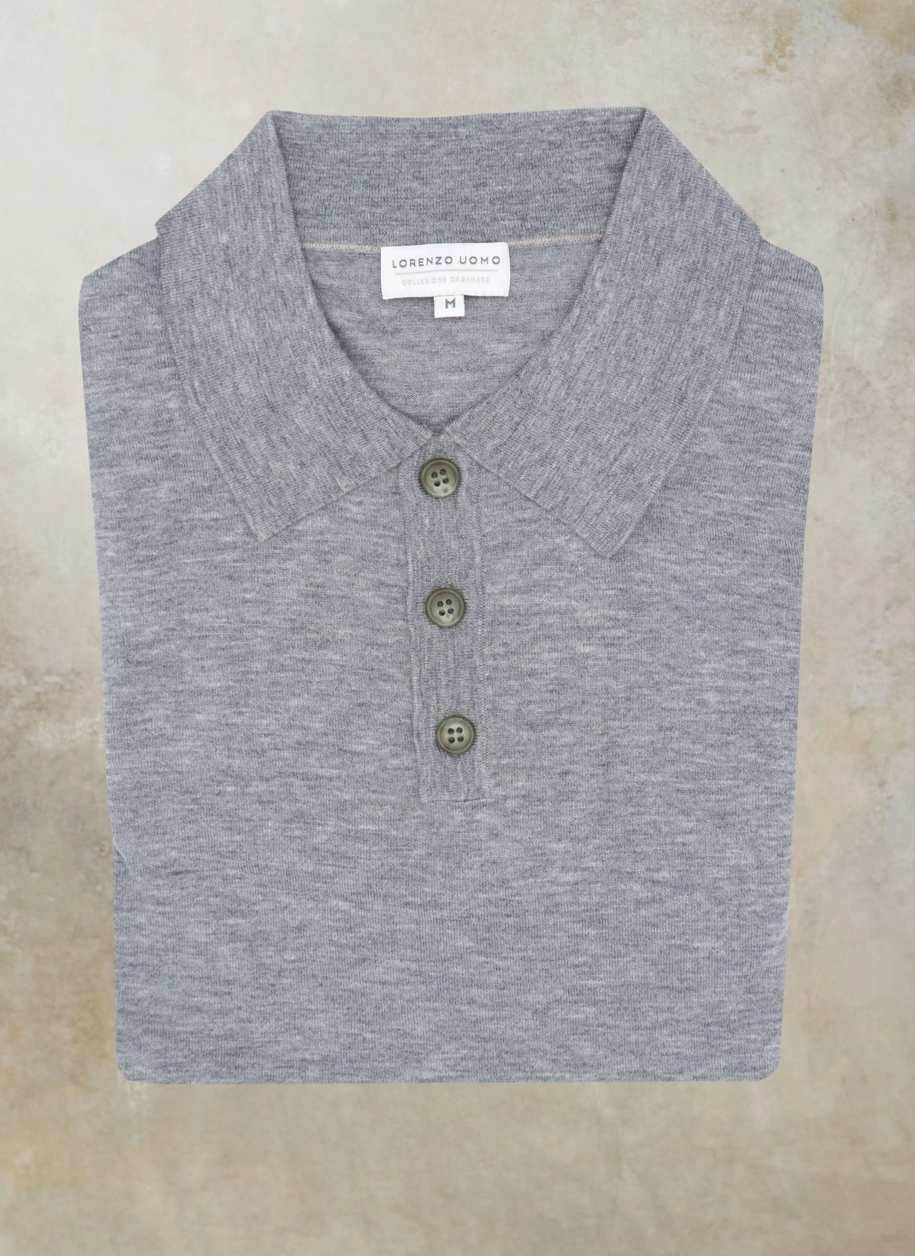 Men's Carrara Long Sleeve Cashmere Polo Shirt in Light Grey