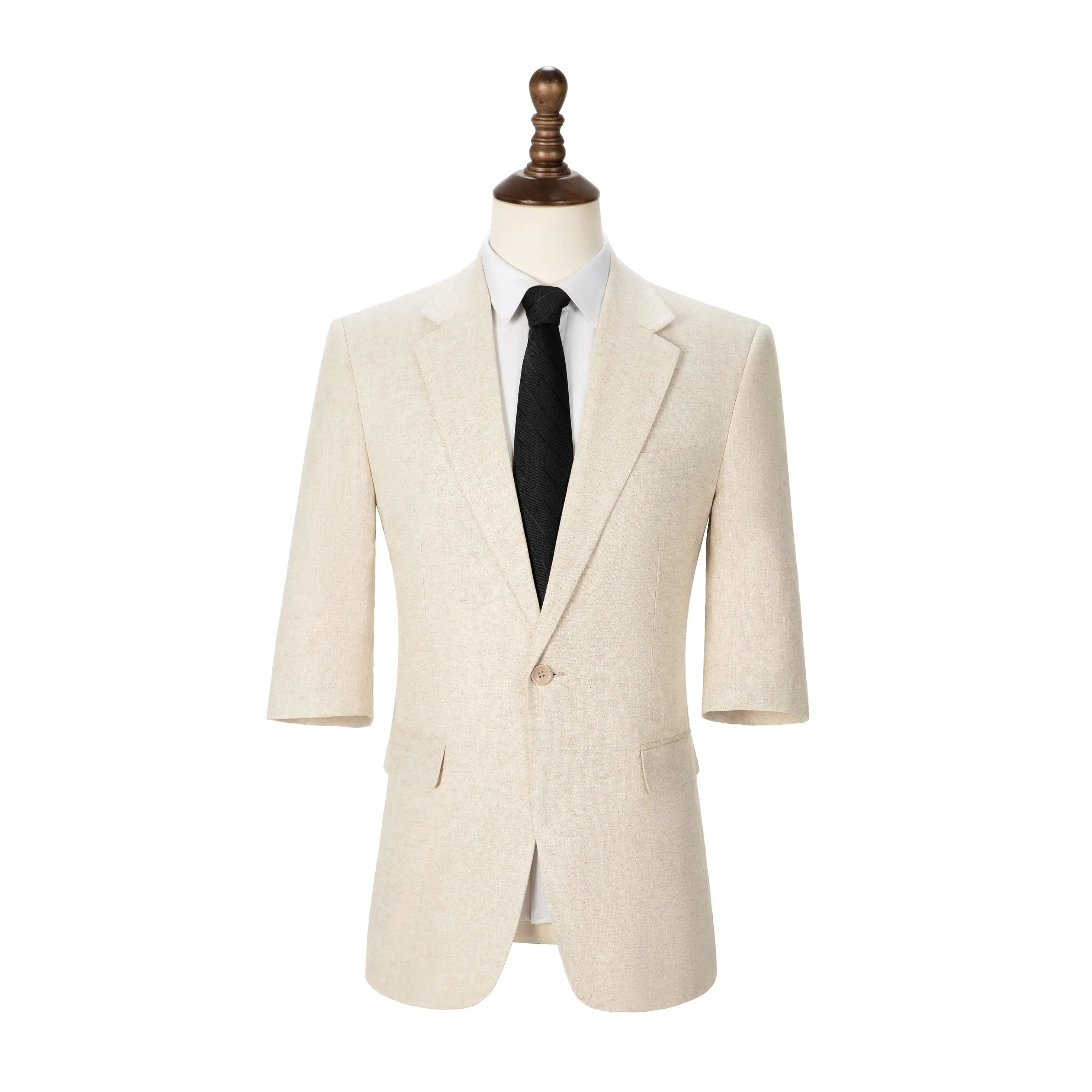 Men's Cotton and Linen Solid Notch Lapel Suit Suit Shorts Two-piece Set