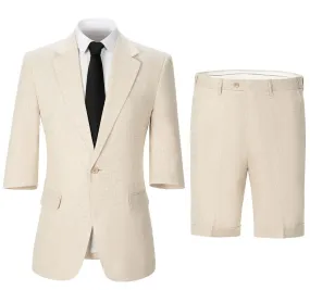 Men's Cotton and Linen Solid Notch Lapel Suit Suit Shorts Two-piece Set