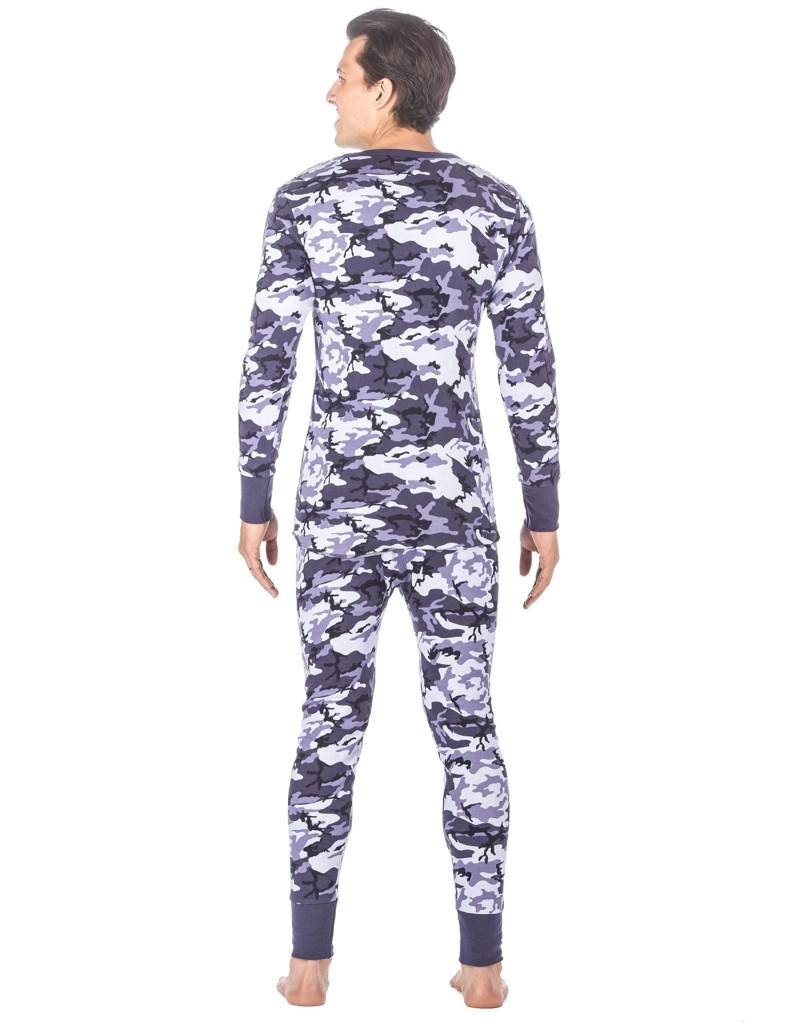 Men's Extreme Cold Waffle Knit Thermal Top and Bottom Set - Camo Blue