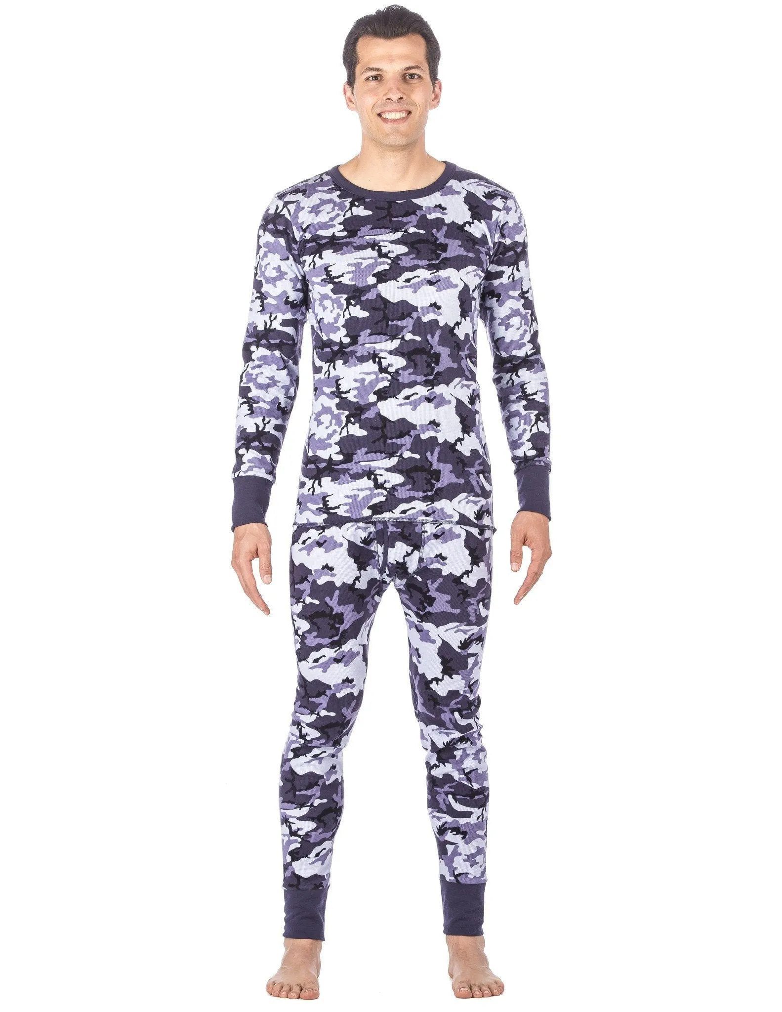 Men's Extreme Cold Waffle Knit Thermal Top and Bottom Set - Camo Blue