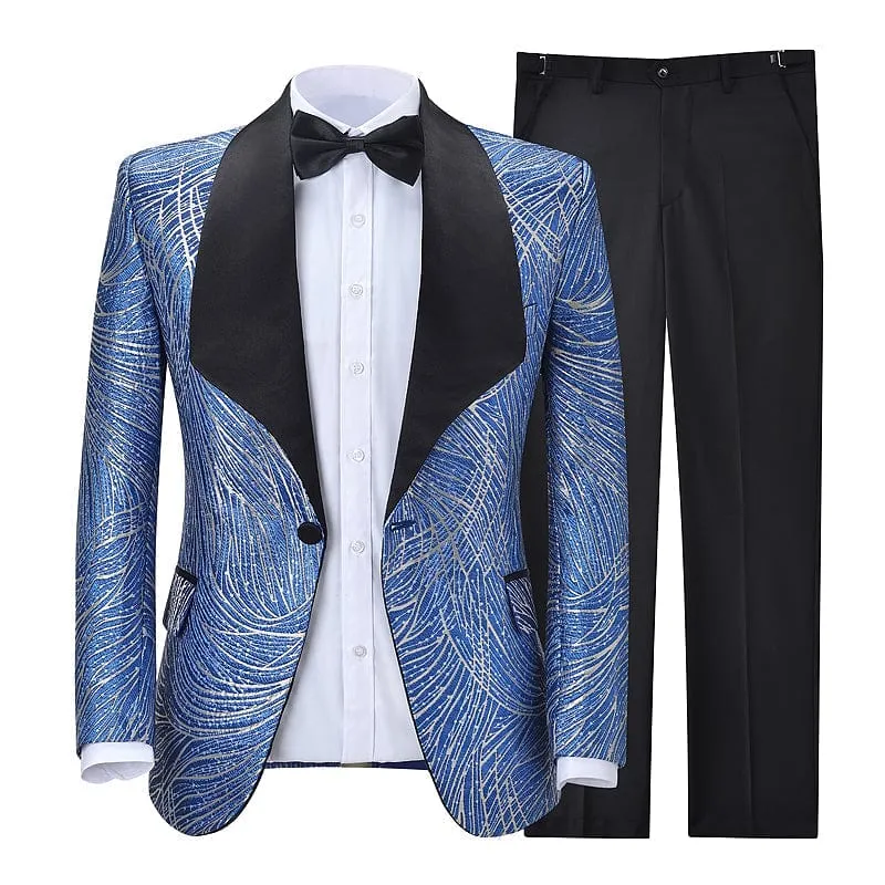 Men's Formal Floral Shawl Lapel Patterned Blazer Dress Suit (Blazer Pants)