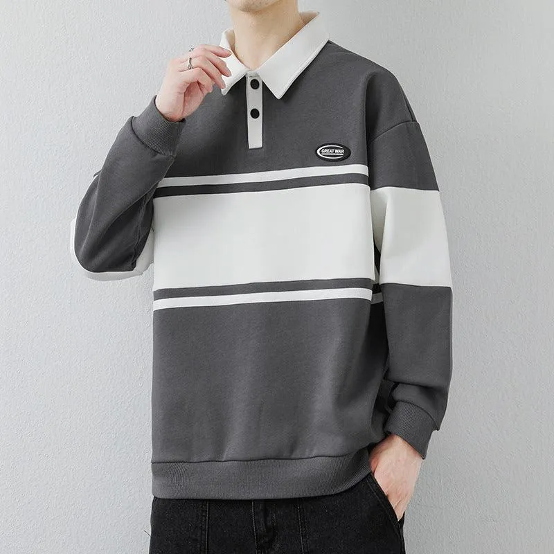 Men's Lapel Street Style Striped Pullover High-End Fashion Top