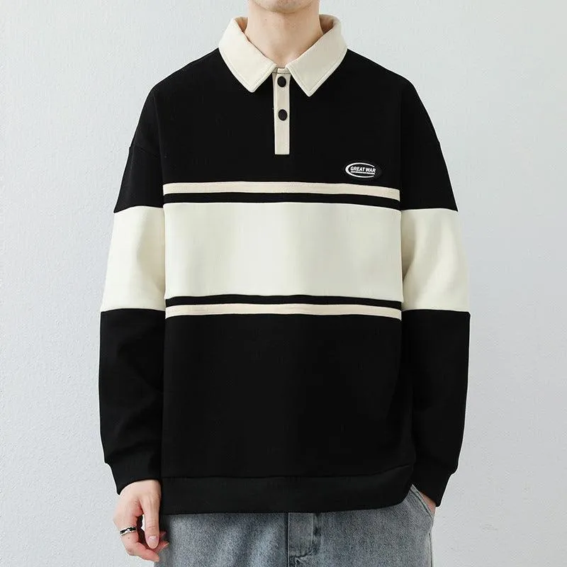 Men's Lapel Street Style Striped Pullover High-End Fashion Top