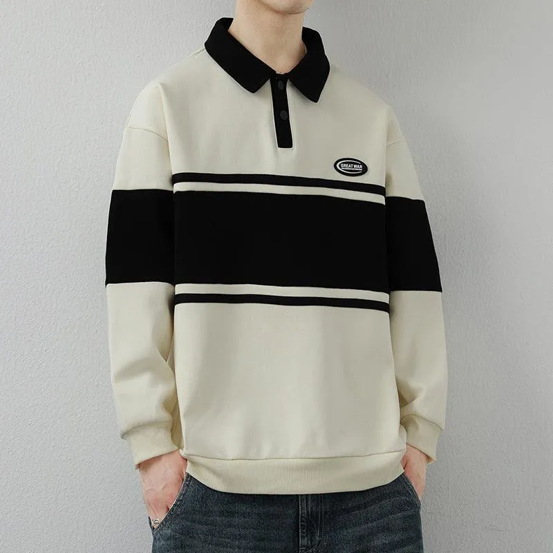 Men's Lapel Street Style Striped Pullover High-End Fashion Top