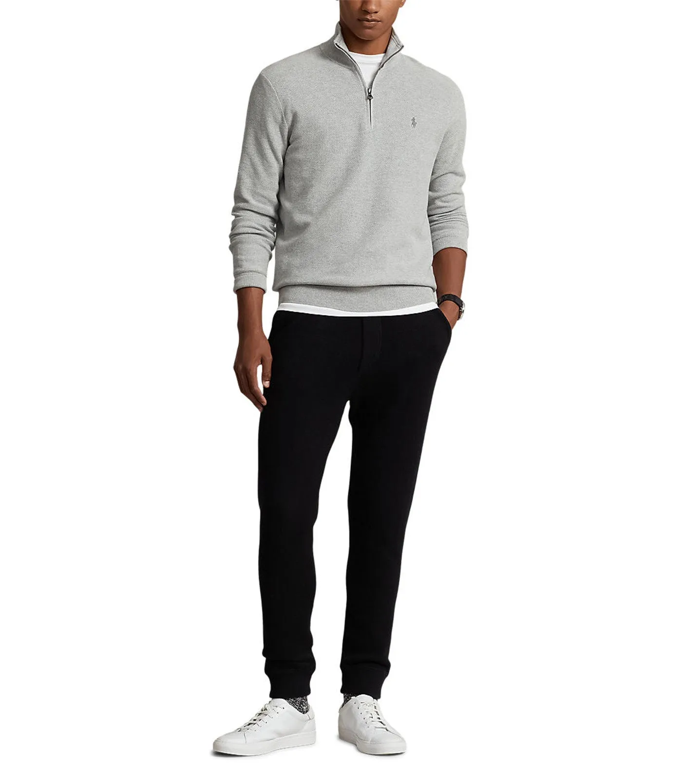 Men's Mesh-Knit Cotton Quarter-Zip Sweater Andover Heather