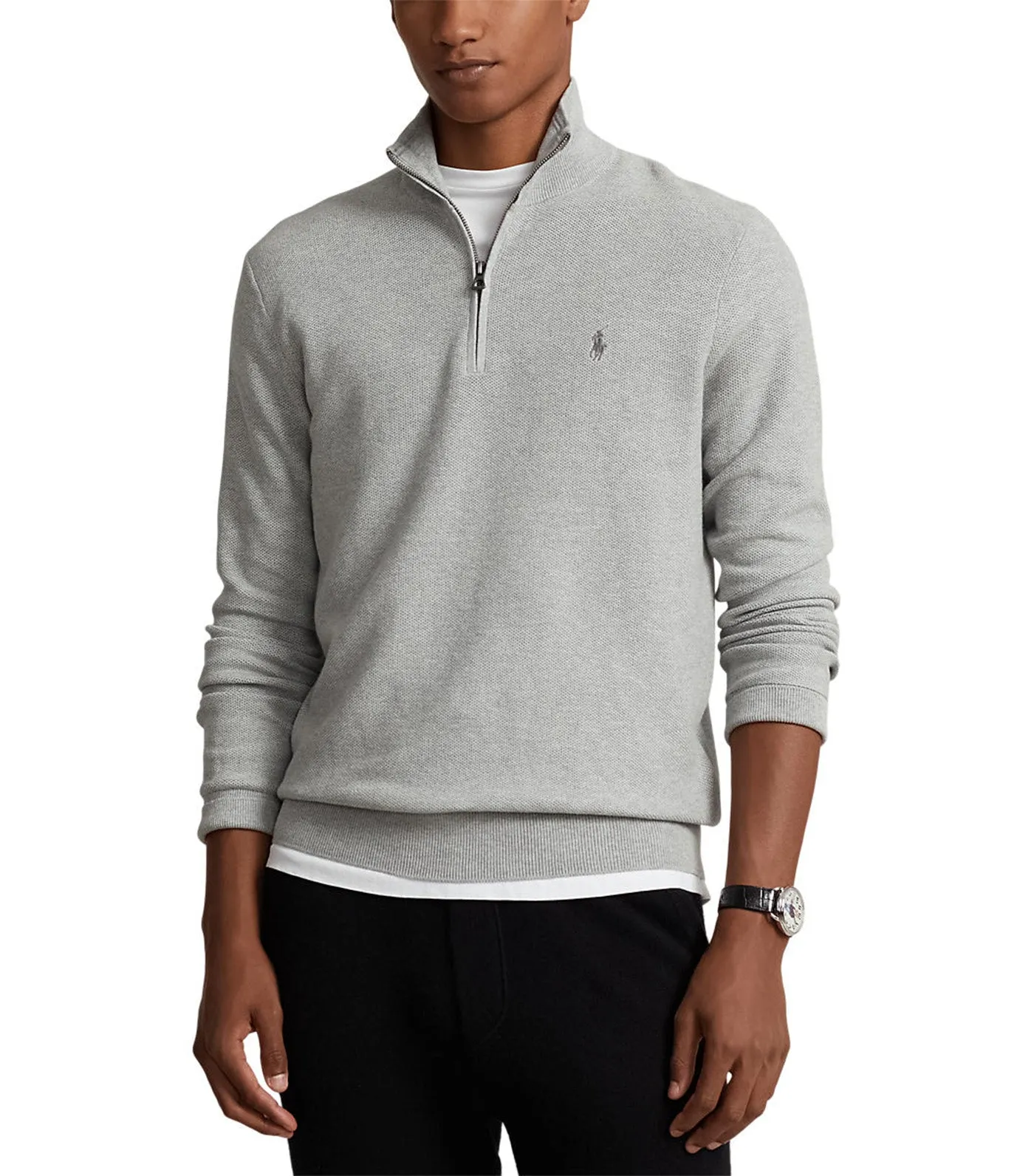 Men's Mesh-Knit Cotton Quarter-Zip Sweater Andover Heather