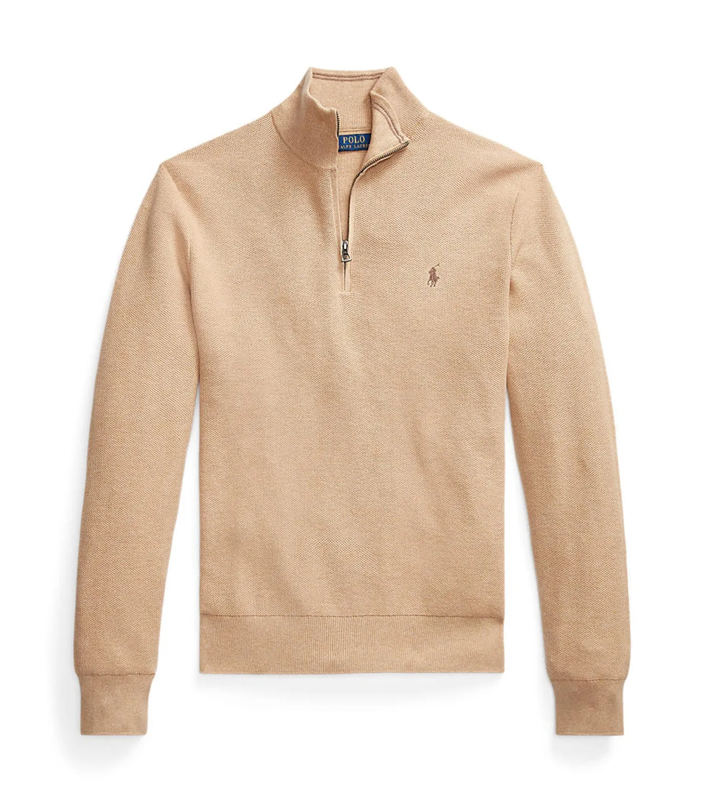 Men's Mesh-Knit Cotton Quarter-Zip Sweater Camel Melange