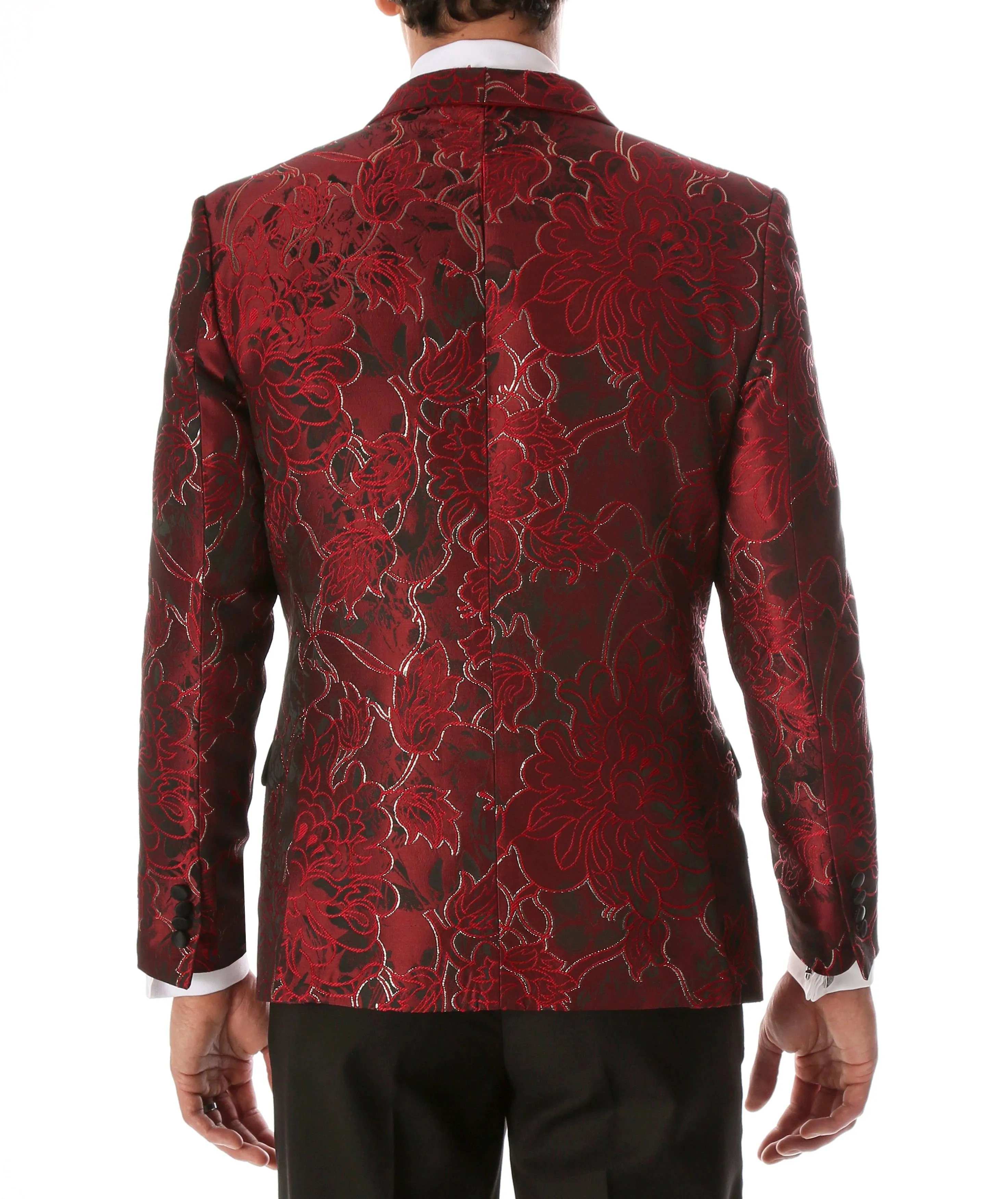 Men's Romi Red Floral Modern Fit Shawl Collar Tuxedo Blazer