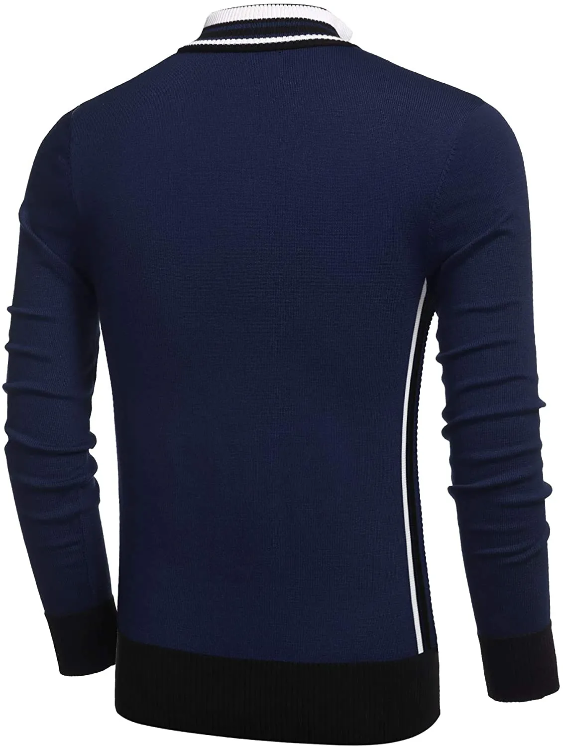 Men's Slim Fit Navy Blue Quarter Zip Pullover Polo Sweater