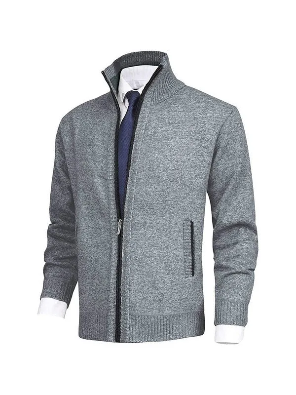 Men's Solid Color Stand Collar Cardigan Sweater Coat