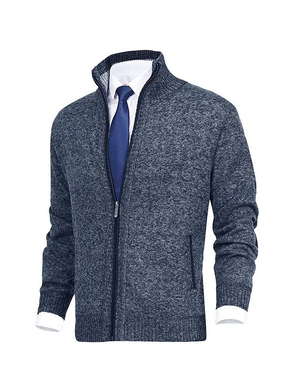 Men's Solid Color Stand Collar Cardigan Sweater Coat