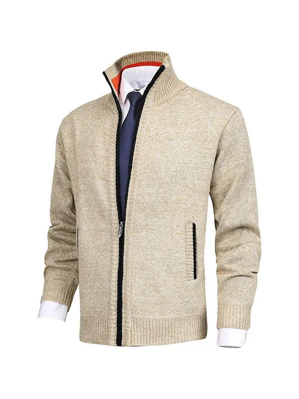 Men's Solid Color Stand Collar Cardigan Sweater Coat