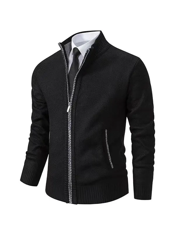 Men's Solid Color Stand Collar Cardigan Sweater Coat